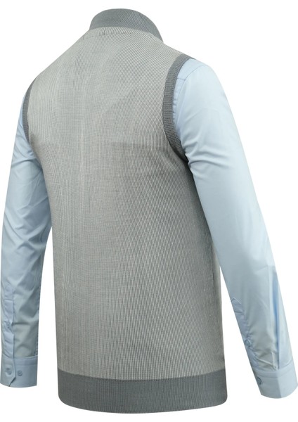Erkek Triko Yelek Fermuarlı Cepli Çelik Örgü Triko Klasik Kalıp - 5015J fırsatları