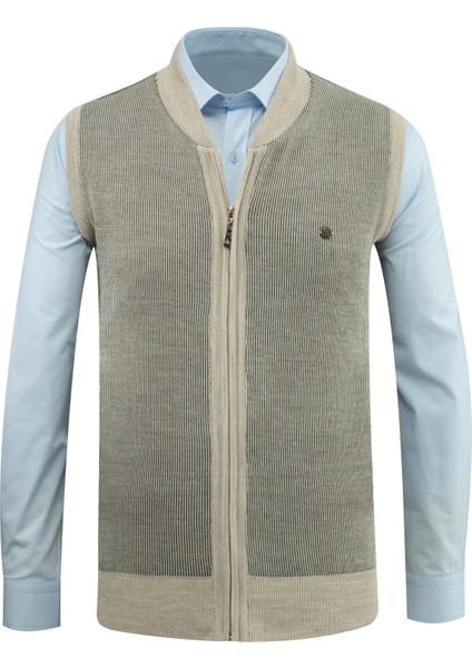 Erkek Triko Yelek Fermuarlı Cepli Çelik Örgü Triko Klasik Kalıp - 5015J