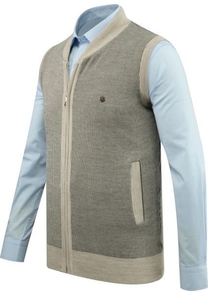 Erkek Triko Yelek Fermuarlı Cepli Çelik Örgü Triko Klasik Kalıp - 5015J fiyatları