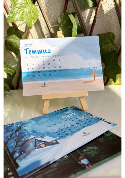 2026 Takvim – Çizim Manzara Temalı + Tahta Stand