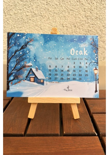 2026 Takvim – Çizim Manzara Temalı + Tahta Stand fiyatları