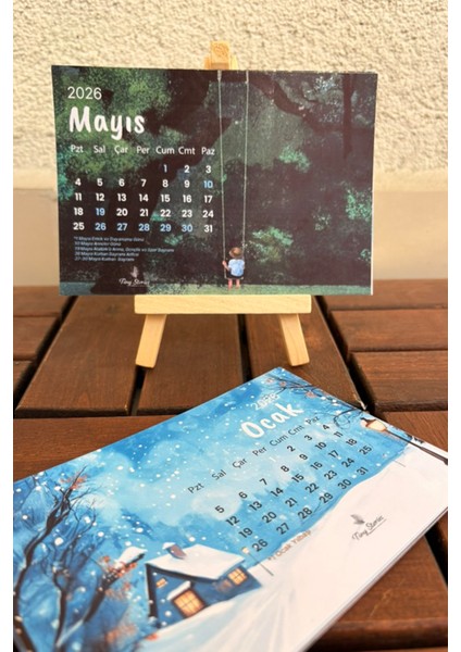 2026 Takvim – Çizim Manzara Temalı + Tahta Stand modelleri