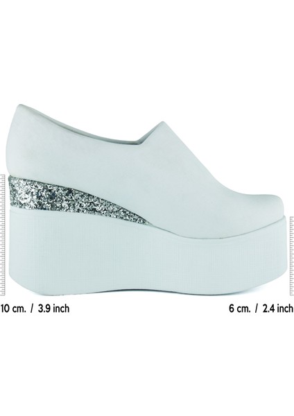 Lumi Beyaz Streç Yuvarlak Burun Taşlı Gizli Dolgu Topuklu Günlük Ayakkabı fiyatları