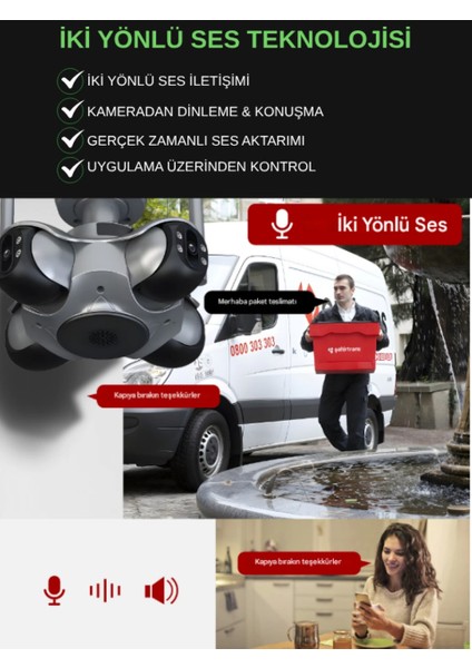 4 Kameralı Wifi 16MP Akıllı Gece Görüşlü Sesli Kamera Türkçe Uzaktan Izleme Sirenli Ultra Hd Ptz Hareketli