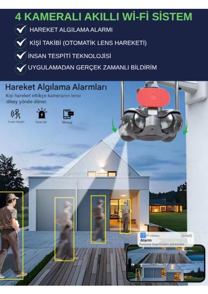 4 Kameralı Wifi 16MP Akıllı Gece Görüşlü Sesli Kamera Türkçe Uzaktan Izleme Sirenli Ultra Hd Ptz Hareketli
