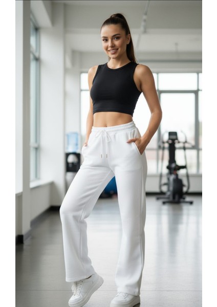 Kadın Geniş Paça Eşofman Altı Şardonlu/içi Polarlı Yüksek Bel Bol Kesim Jogger Alt fırsatları