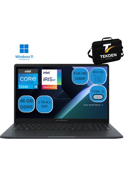 Expertbook B1 B1503CVA Intel Core I5-1334U 48GB Ddr5 2tb SSD W11 Pro Full Hd 15.6