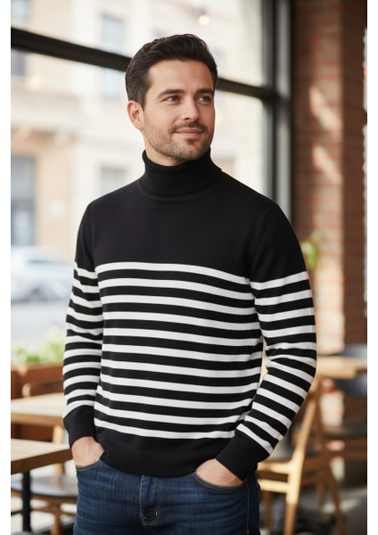 Erkek Boğazlı Çizgili Triko Kazak fiyatları