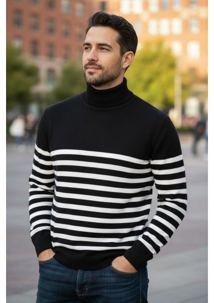 Erkek Boğazlı Çizgili Triko Kazak fırsatları