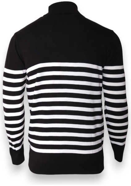 Erkek Boğazlı Çizgili Triko Kazak