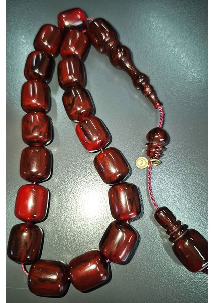 15X13MM Siyah Hareli Kırmızı Efe Boy Usta Mühürlü Katalin Tesbih