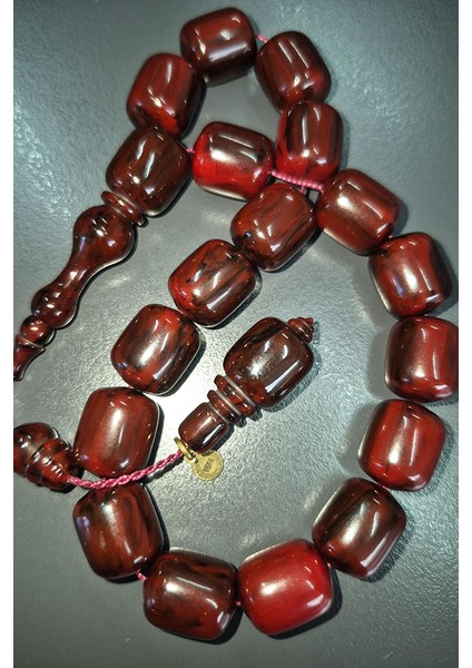 15X13MM Siyah Hareli Kırmızı Efe Boy Usta Mühürlü Katalin Tesbih modelleri