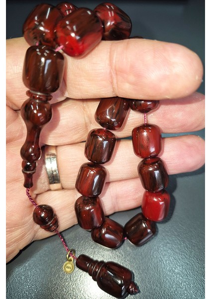 15X13MM Siyah Hareli Kırmızı Efe Boy Usta Mühürlü Katalin Tesbih fırsatları