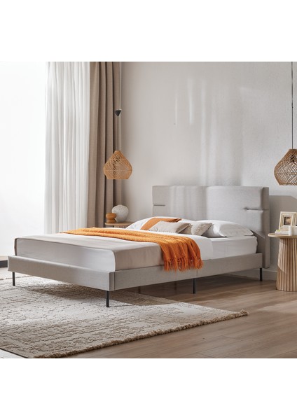 Baseup Başlıklı Karyola - Taş