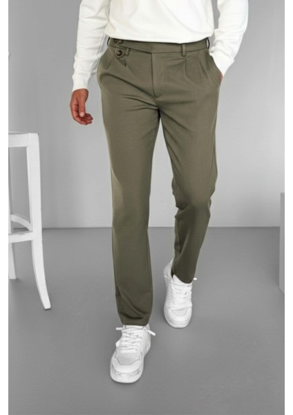 Erkek Pileli Kumaş Pantolon Haki