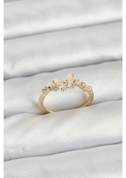 Kelebek Model Gold Renk Pirinç Kadın Yüzük