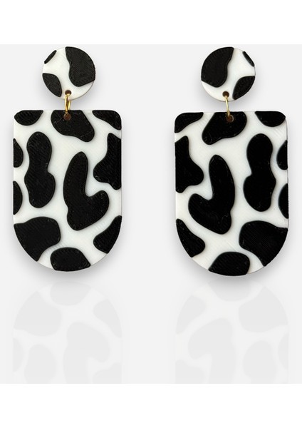 Siyah Beyaz Inek Desenli Özel Tasarım Küpe fiyatları