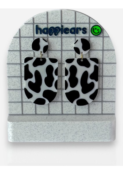 Siyah Beyaz Inek Desenli Özel Tasarım Küpe modelleri