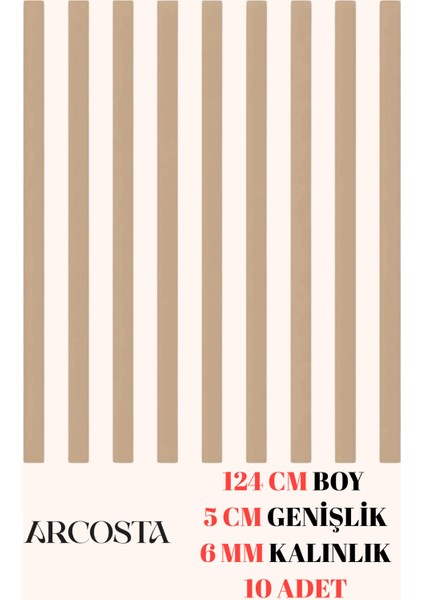Ham Mdf Iskandinav Duvar Çıtası 6 mm Kalınlık 124 cm Uzunluk 5 cm Genişlik ( 10 Adet )