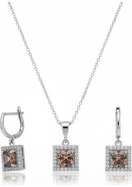 925 Ayar Gümüş Sultanit Taşlı & Zirkon Işlemeli Kadın Küpe Kolye Takımı – Renk Değiştiren