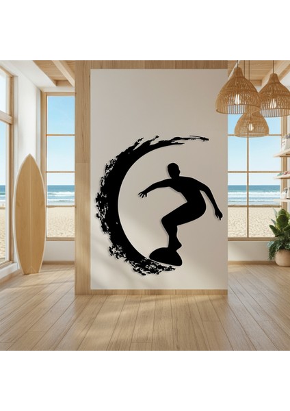 Sörf Yapan Erkek Temalı Ahşap Duvar Tablosu