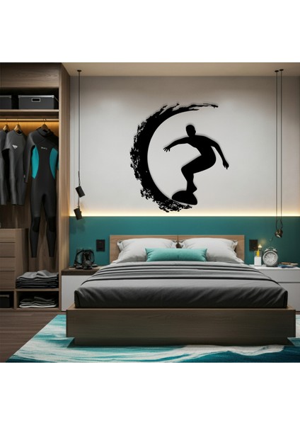 Sörf Yapan Erkek Temalı Ahşap Duvar Tablosu fırsatları