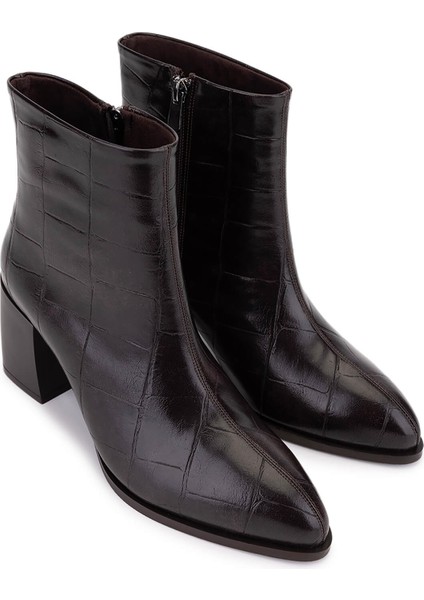 Kadın Suni Deri Kahverengi Kroko Topuklu Bot 1162 945 Bn Bot SK25-26 Kahve Kroko fiyatları