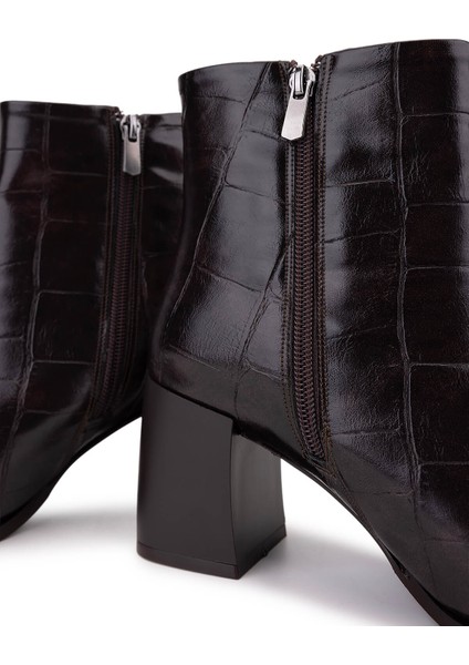 Kadın Suni Deri Kahverengi Kroko Topuklu Bot 1162 945 Bn Bot SK25-26 Kahve Kroko indirimleri