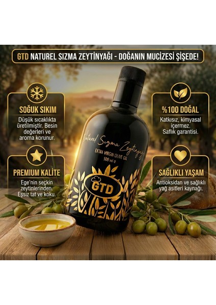 Premium Natürel Sızma Zeytinyağı | Özel Seri Siyah Cam Şişe | 500 ml