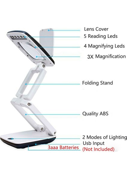 2pcs Lighted Masa Büyüteç Stand LED Taşınabilir Cep Büyüteç Visor Katlama 3x (Yurt Dışından) modelleri