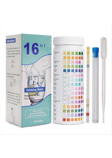16 1 Arada Su Testi Şeritleri Içme Suyu Testi Kiti 100 Şerit Ev Su Kalitesi Test Kiti (Yurt Dışından)