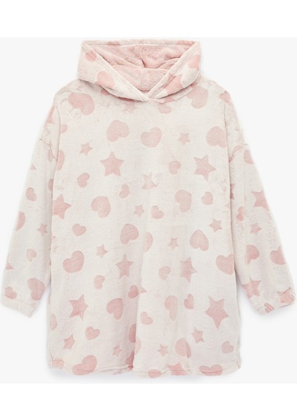 Kapüşonlu Uzun Kollu Cepli Oversize Peluş Sabahlık