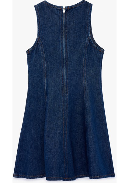 Pamuklu Kolsuz Bisiklet Yaka Denim Elbise fiyatları