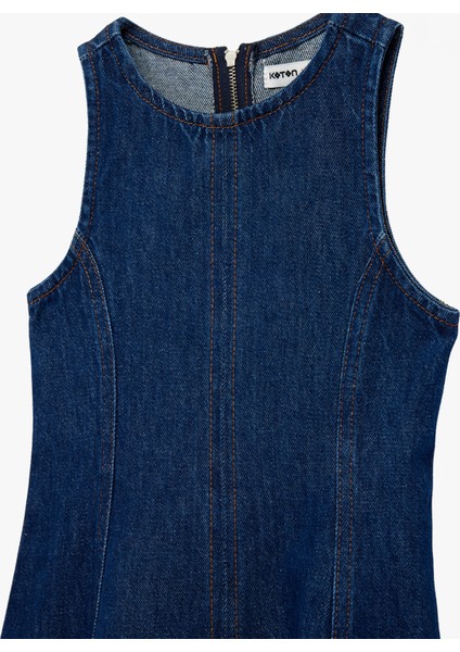 Pamuklu Kolsuz Bisiklet Yaka Denim Elbise modelleri