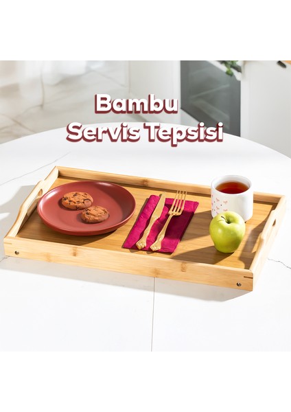 Katlanır Ayaklı Bambu Yatak Keyif Tepsisi (50CM*30CM), Portatif Tepsi
