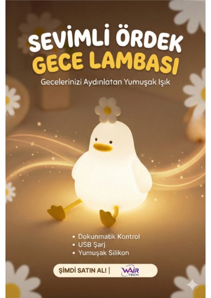Ördek Figürlü Silikon Rgb Dokunmatik Gece Lambası USB Şarjlı Loş Işık