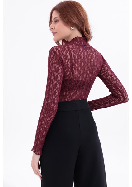 Kadın Bordo Uzun Kollu Yarım Balıkçı Yaka Body modelleri