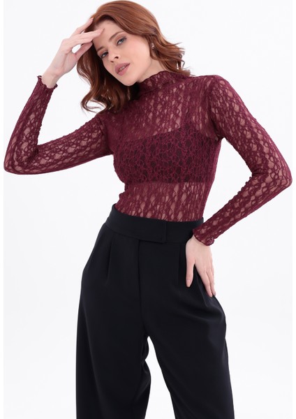 Kadın Bordo Uzun Kollu Yarım Balıkçı Yaka Body fırsatları