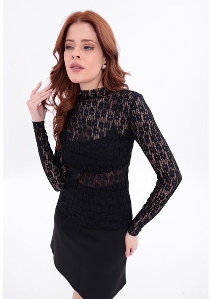 Kadın Siyah Uzun Kollu Yarım Balıkçı Yaka Bluz modelleri