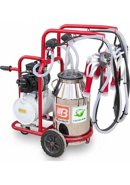 Yaprak Büyükbaş Çiftli Süt Sağım Makinesi 40LT Krom Güğüm Silikon Meme Lastikli Kuru Tip