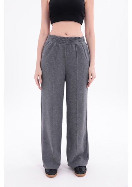 Kadın Antrasit Yüksek Bel Geniş Paça Örme Selanik Kumaş Eşofman Altı fiyatları