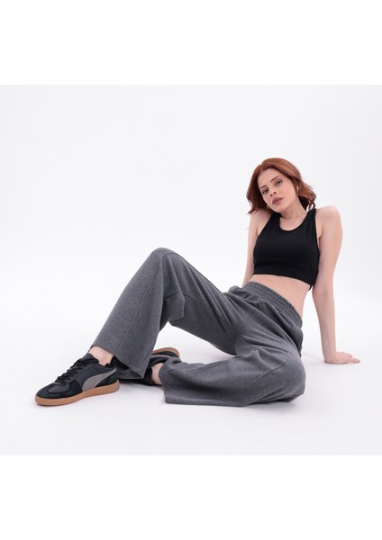 Kadın Antrasit Yüksek Bel Geniş Paça Örme Selanik Kumaş Eşofman Altı indirimleri