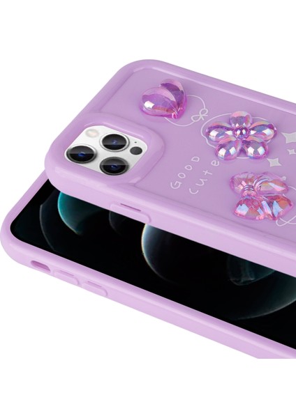 Apple iPhone 13 Pro Max Kılıf Kabartma Figürlü Parlak Snel Toys Silikon Kapak-Pembe fiyatları