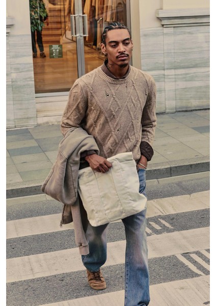 Erkek Oversize Desenli Triko Kazak Taş modelleri