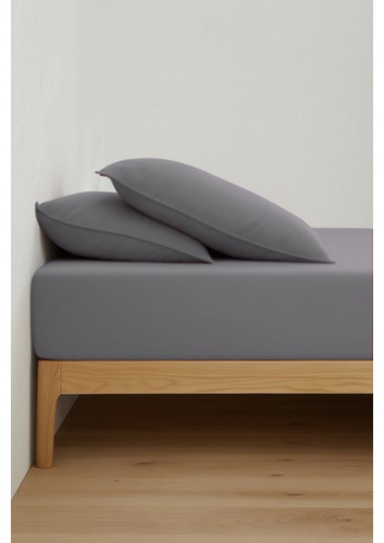 Pamuklu Antrasit Rengi Lastikli Çarşaf + 2'li Yastık Kılıfı - Battal Ölçüler fiyatları