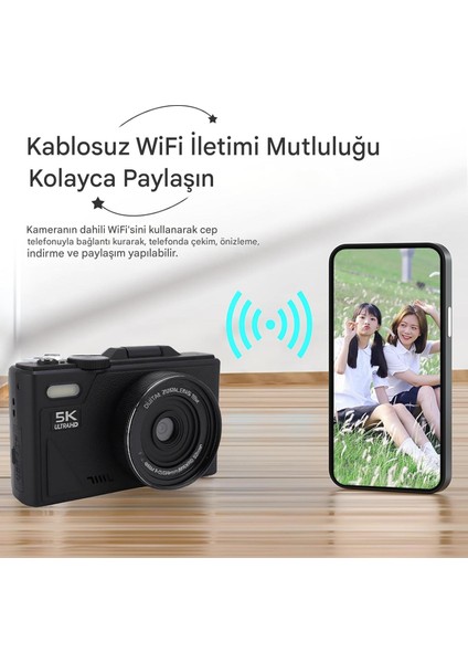 5k Ultra Hd Vlog Kamera – 75MP, Wifi, 18X Zoom, Türkçe Menü fiyatları
