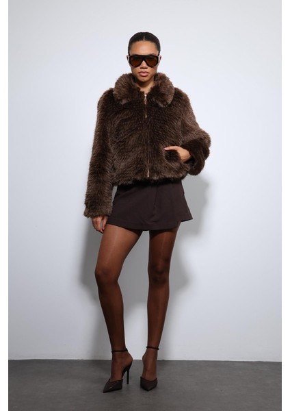 Kahve Peluş Görünümlü Mont fiyatları