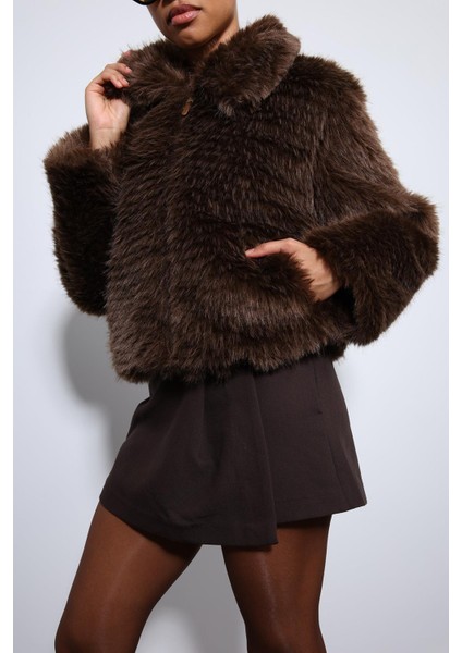 Kahve Peluş Görünümlü Mont indirimleri