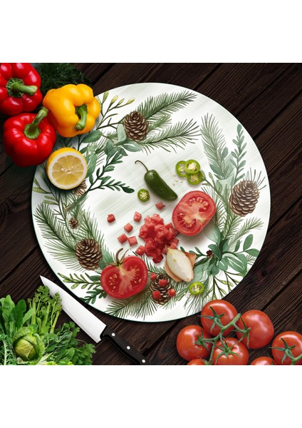 Cam Kesme Tahtası ve Sunumluk Yuvarlak Noel Yılbaşı Çelenk Desenli 30 x 30 cm fırsatları