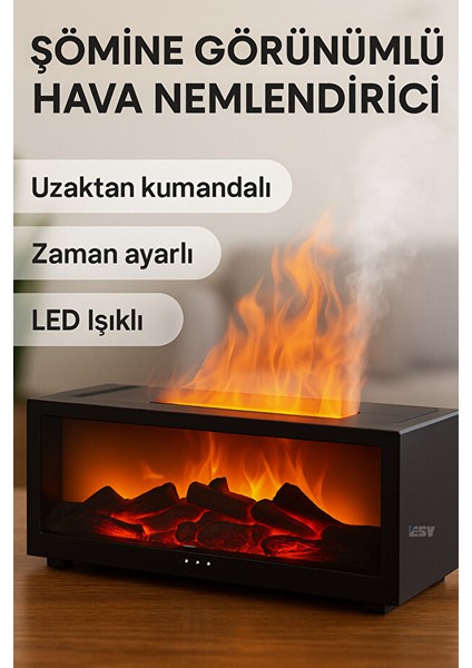 Şömine Görünümlü LED Işıklı Aroma Difüzör & Hava Nemlendirici | Uzaktan Kumandalı, Zaman Ayarlı